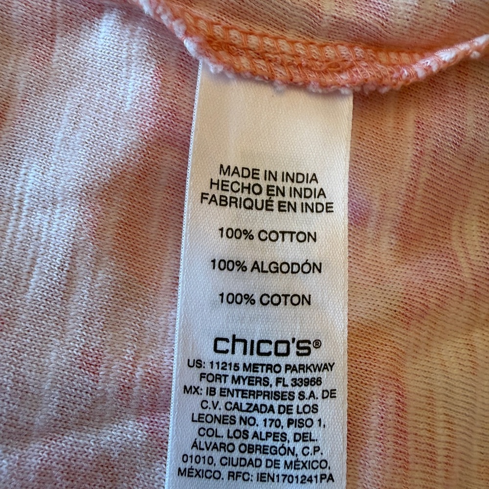 Chico’s Weekends Tropical Floral Pink and Orange Tunic Top - Picture 14 of 16